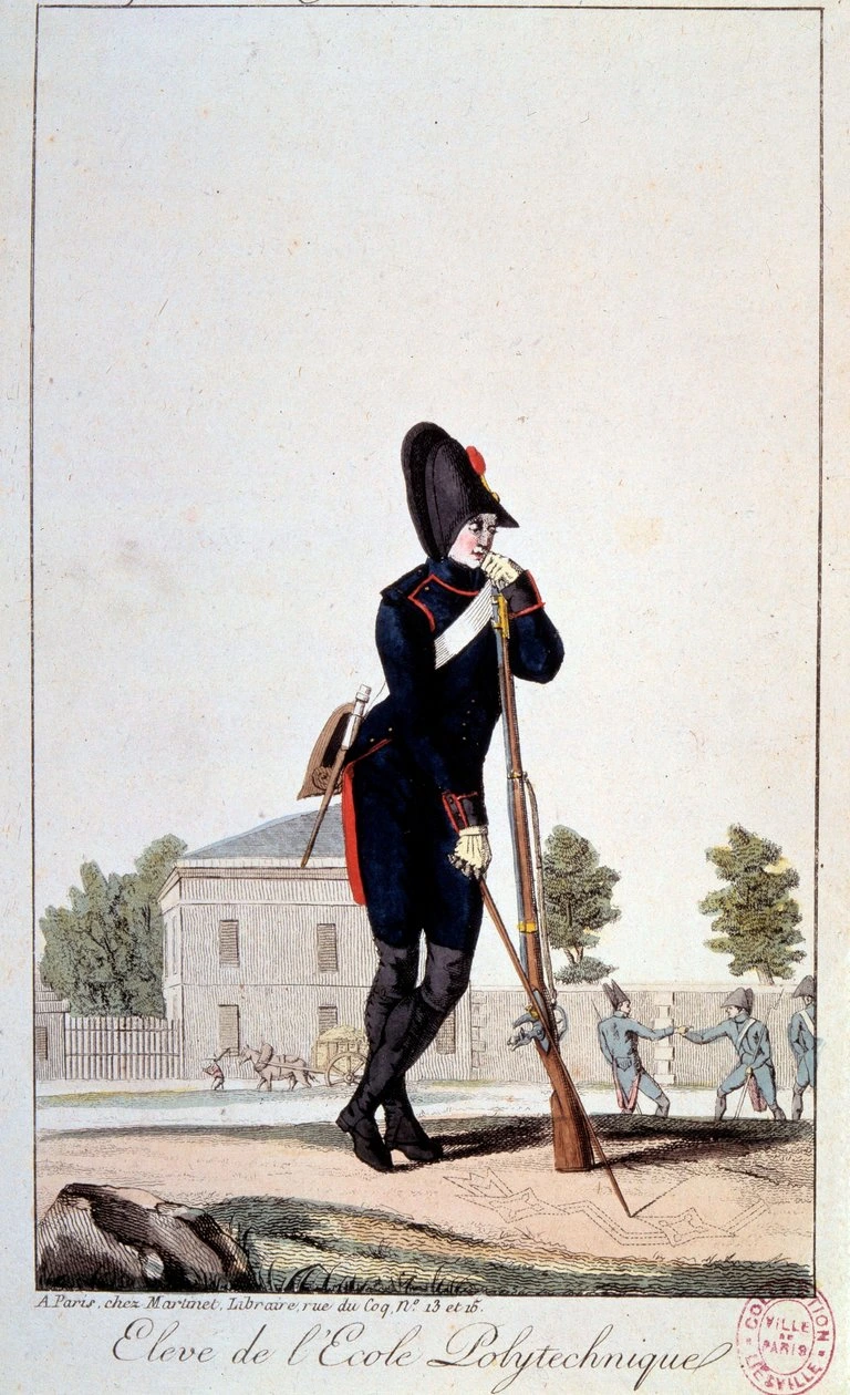 Uniforme : un élève de l'École Polytechnique au 19ème siècle [Uniforme: un estudiante de la Escuela Politécnica en el siglo XIX]. Siglo XIX. Escuela Francesa. Grabado alojado en el Museo Carnavalet
